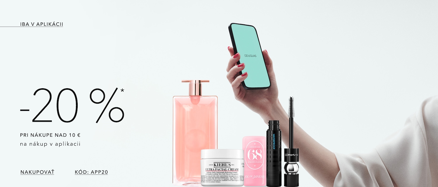 Získajte zľavu 20 % pri nákupe nad 10 € v aplikácii Douglas na vybrané produkty, vrátane vôní, pleťovej starostlivosti a dekoratívnej kozmetiky.