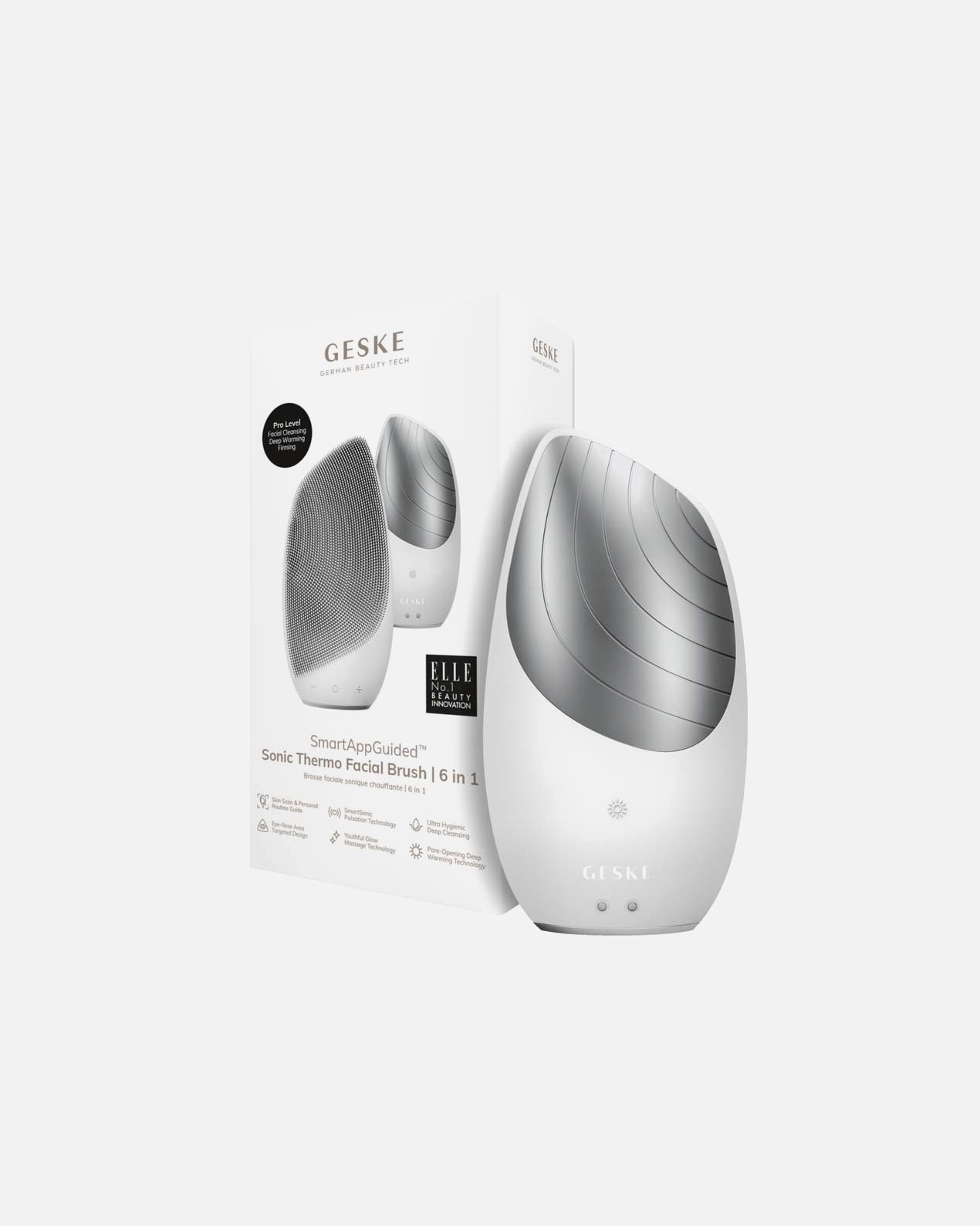 Elektrický masážny prístroj na tvár pre Unisex Geske Thermo Facial Brush 6 In 1 white