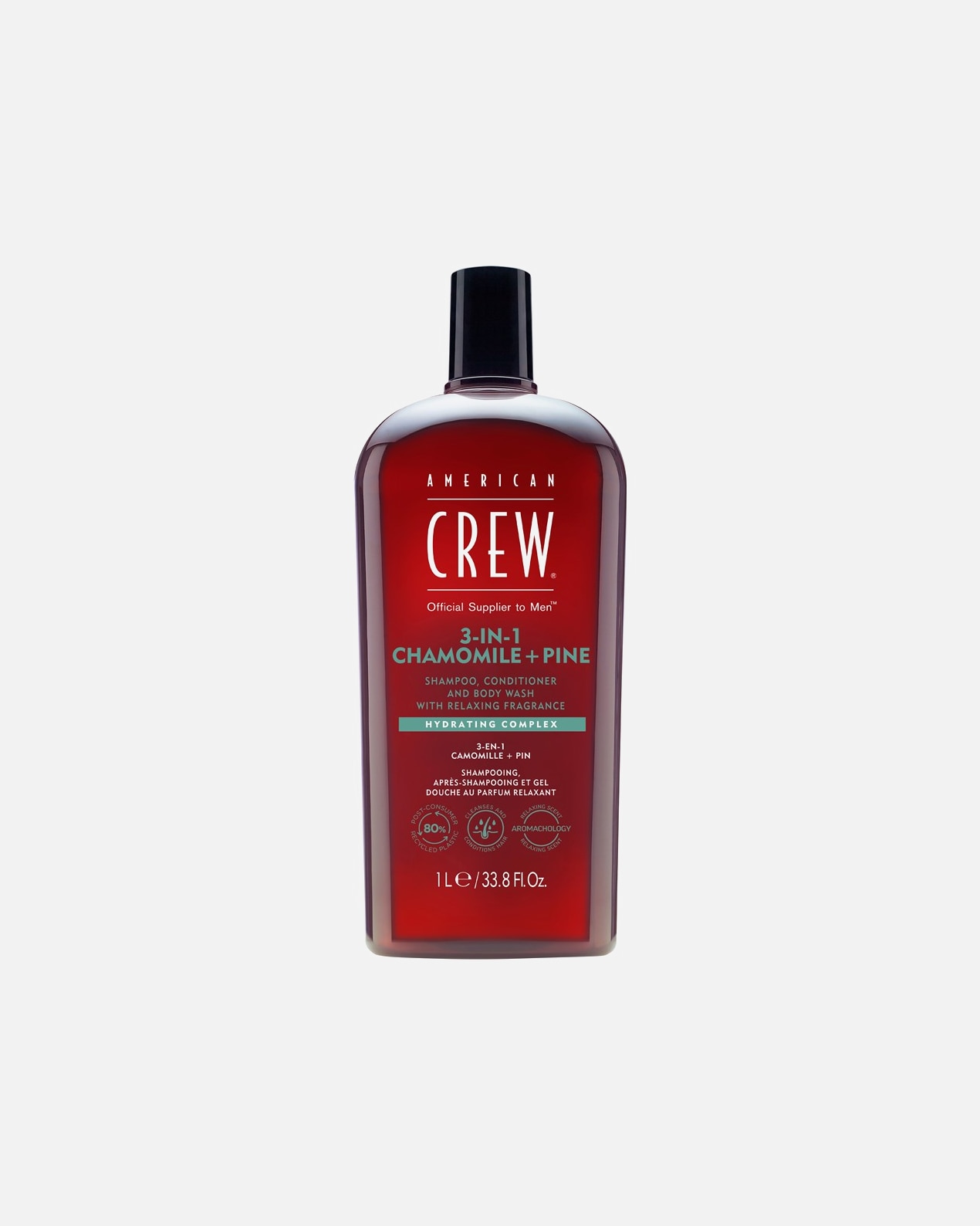 Šampón na vlasy pre Pre mužov American Crew Šampón, kondicionér a umývací prípravok 3 v 1 s obsahom harmančeka a borovice 1 000 ml