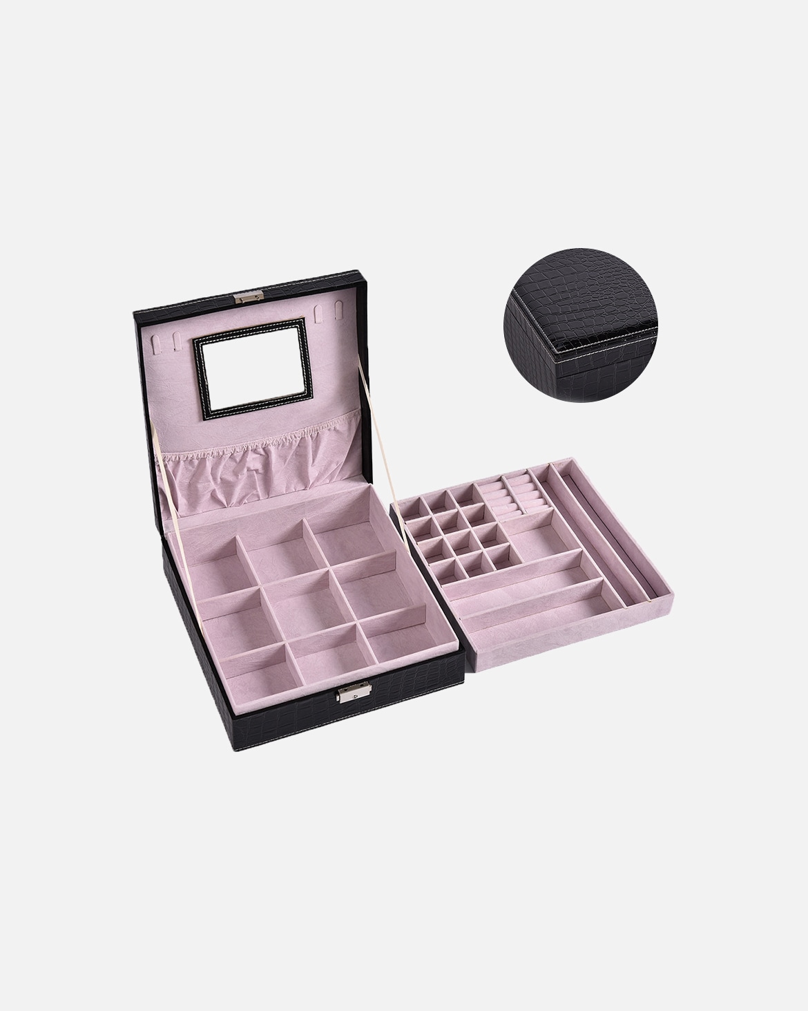 Púzdro pre Pre ženy Dvojvrstvová šperkovnica Čierna a ružová
