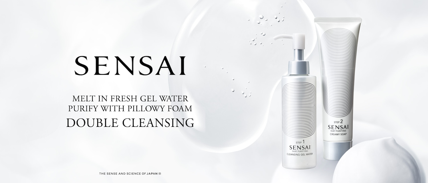 SENSAI ponúka dvojité čistenie s gélom, ktorý sa topí vo sviežej gélovej vode a čistí pomocou penovej peny, v bielo-striebornom balení.