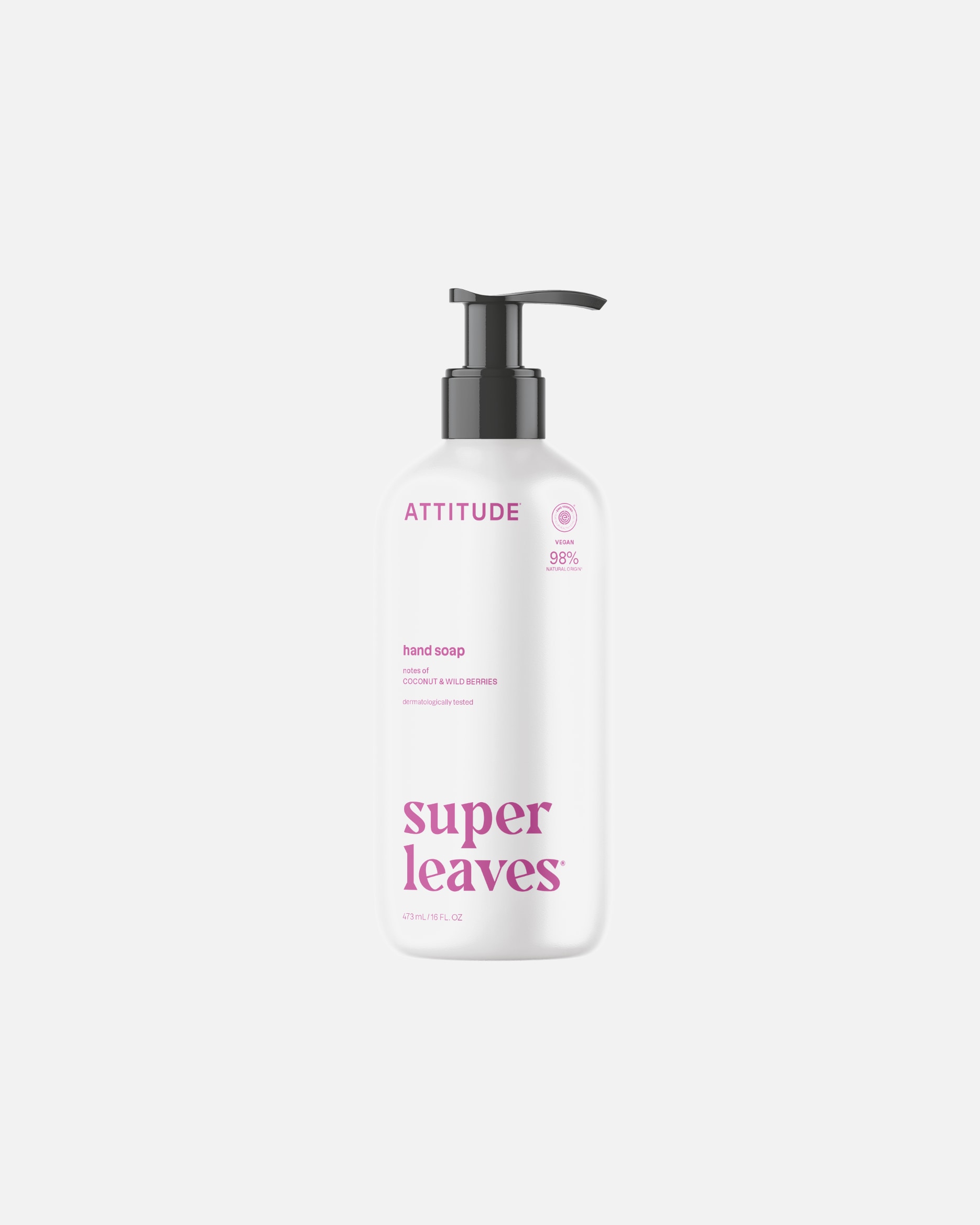 Mydlo na ruky pre Unisex Attitude Super Leaves Science Mydlo na ruky – kokos a lesné plody 473 ml