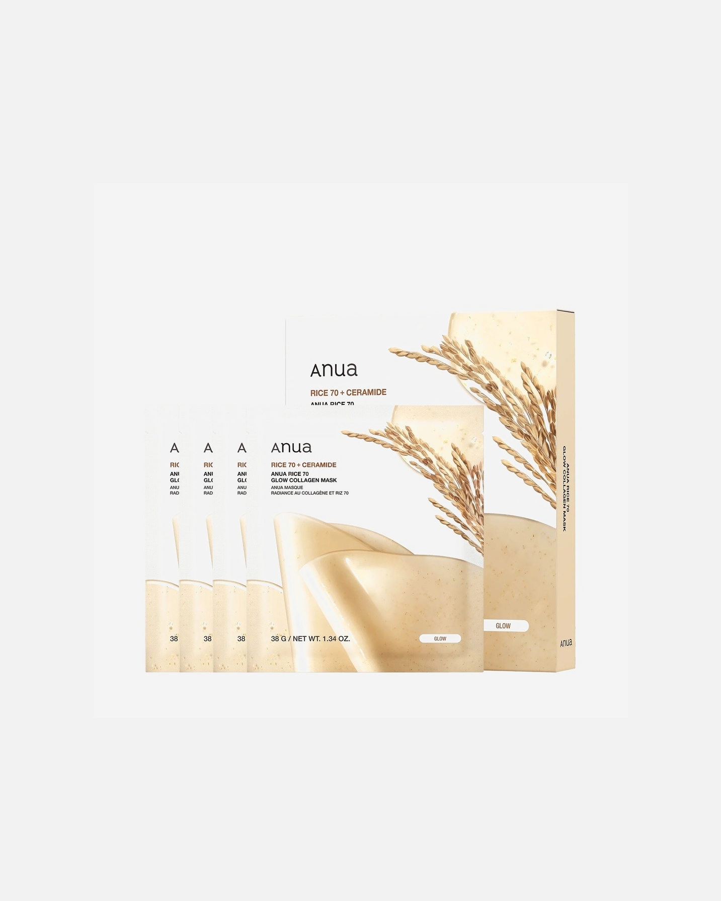 Plátienková maska pre Unisex Anua Rice 70 Glow Collagen Mask 38g (1ea)*4set_EU 38 g