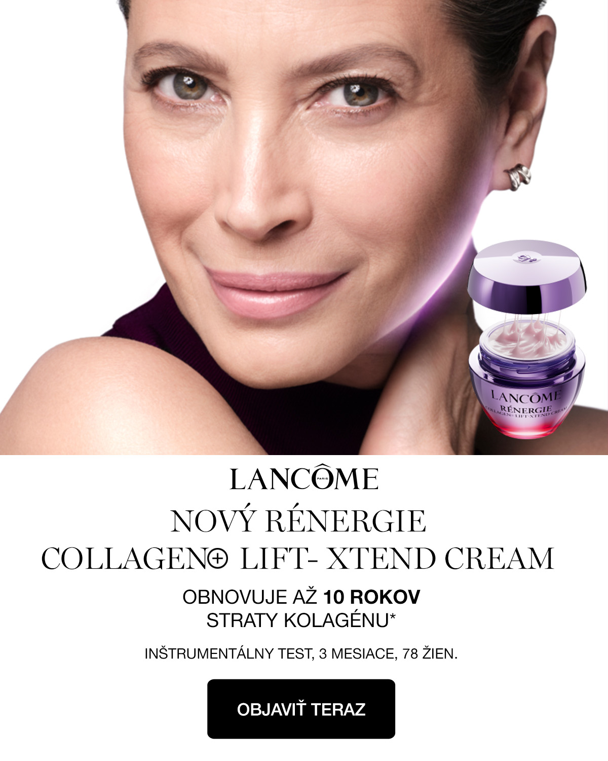 Discover Lancôme's Nový Rénergie Collagen Lift-Xtend Cream, designed to renew up to 10 years of collagen loss, as shown by instrumental testing on 78 women over 3 months. Click to discover it now!